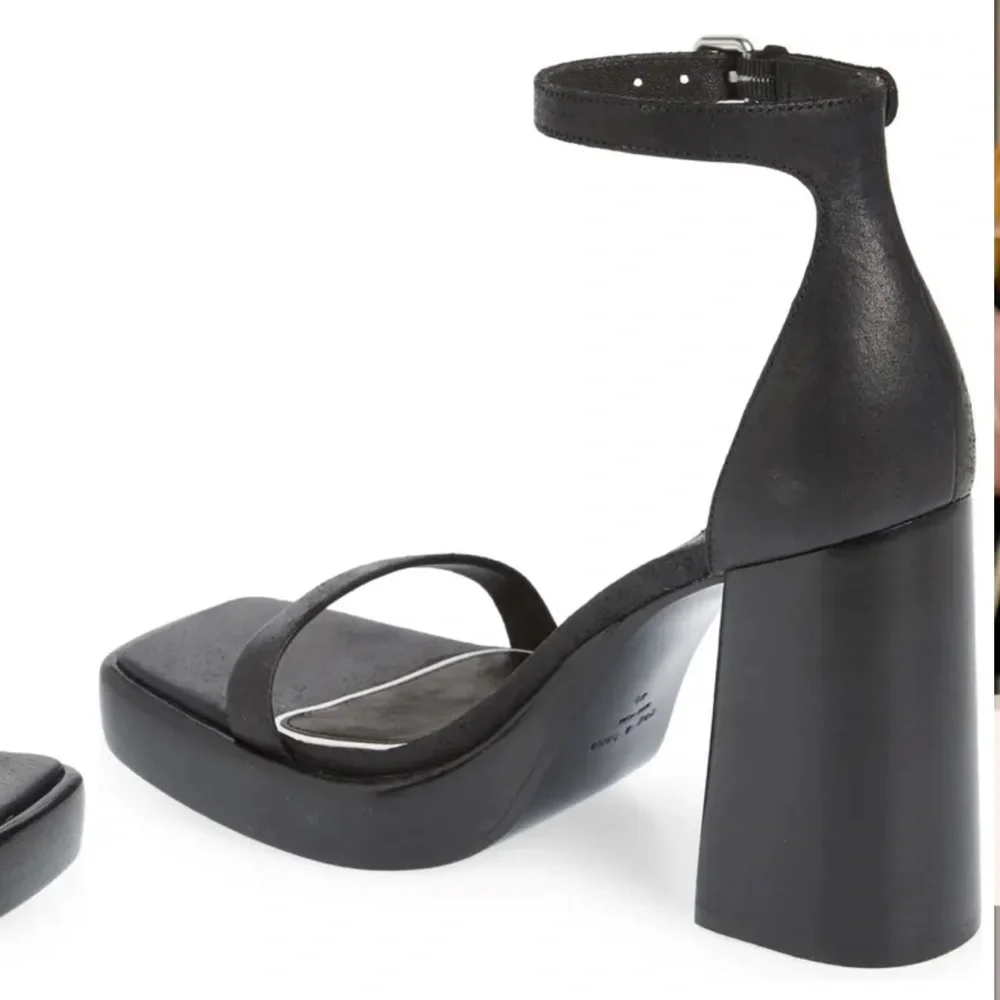 rag & bone Platform Sandals Womens‎ 38 Black Suede Block Heel Square Toe Buckle